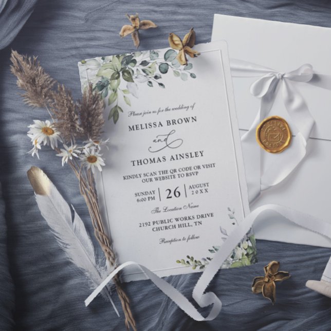 Eucalyptus Elegant Modern Budget QR Code Wedding Invitation (Creator Uploaded)