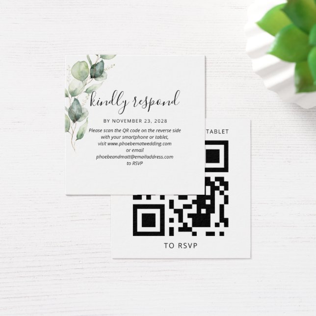 Eucalyptus Elegant QR Code Wedding Website RSVP (Desk)