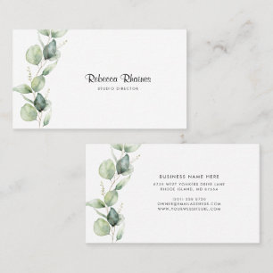 Eucalyptus Elegant Script Greenery Beauty Salon Business Card