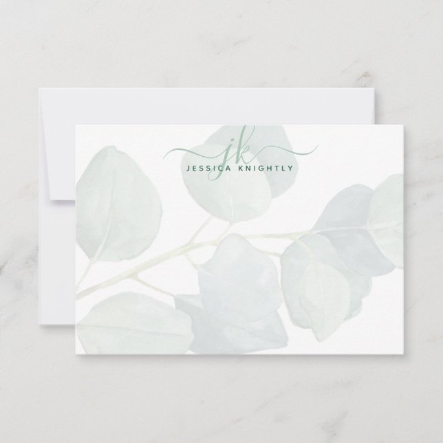 Eucalyptus Elegant  Script Monogram Initials Card (Front)