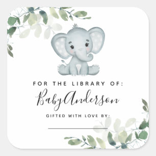Eucalyptus Elephant Baby Shower Bookplate Square Sticker