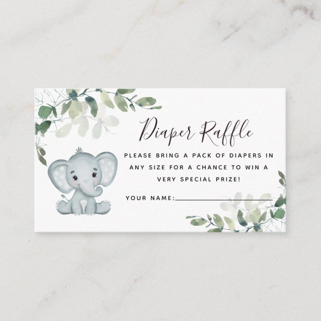 Eucalyptus Elephant Baby Shower Diaper Raffle  Enclosure Card (Front)