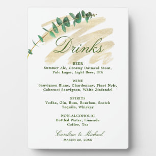 Eucalyptus, Emerald, and Gold Drinks Menu Plaque