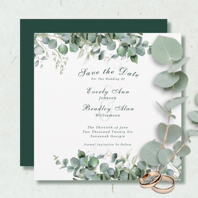 Eucalyptus Emerald Green Elegant Sage Greenery Save The Date (Creator Uploaded)