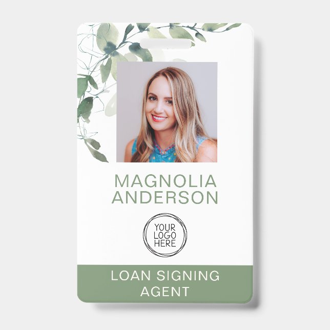 Eucalyptus Employee Photo Logo Barcode Name ID Badge (Front)