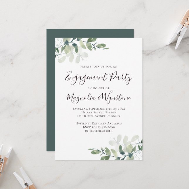 Eucalyptus Engagement Party Invitation (Front/Back In Situ)