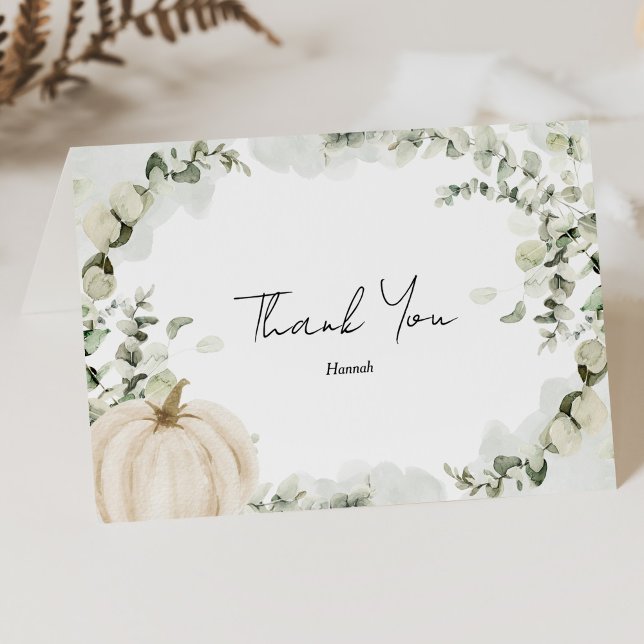 Eucalyptus Fall Pumpkin Bridal Shower Thank You Card (Creator Uploaded)