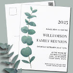 Eucalyptus Family Reunion Invitation Postcard<br><div class="desc">Gather your family for their Family Reunion with this stylish invitation postcard.
It features a single watercolor eucalyptus sprig.
Because we create our own artwork you won't find this exact image from other designers.
Original Watercolor © Michele Davies.</div>