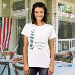 Eucalyptus Family Reunion T-Shirt<br><div class="desc">This T-shirt is decorated with a stylish watercolor eucalyptus sprig with elegant typography.
Easily customizable.
Use the Design Tool to change the text size,  style,  or color.
Because we create our artwork you won't find this exact image from other designers.
Original Watercolor © Michele Davies.</div>