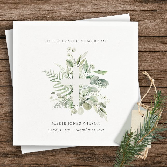 Eucalyptus Fern Fauna Cross Memorial Sympathy  Napkin (Creator Uploaded)