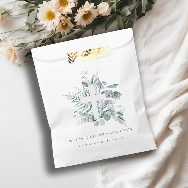 Eucalyptus Fern Foliage Cross First Holy Communion Favour Bag (Creator Uploaded)
