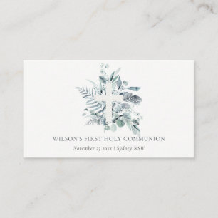 Eucalyptus Fern Foliage Cross First Holy Communion Place Card