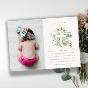 Eucalyptus Fern Foliage Cross First Holy Communion Thank You Card