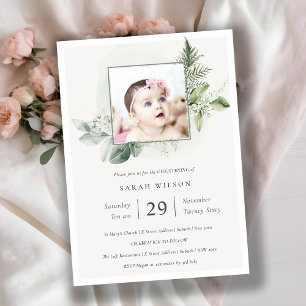 Eucalyptus Fern Foliage Photo Christening Invite
