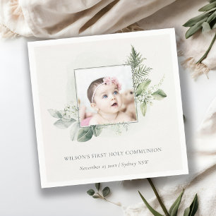 Eucalyptus Fern Foliage Photo First Holy Communion Napkin
