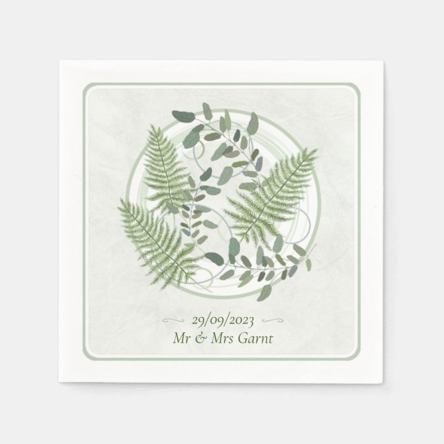 Eucalyptus & Fern Rings Wedding Paper Napkin (Front)