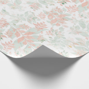 Eucalyptus Ferns Leaves Rustic Sage Green Pink Wrapping Paper