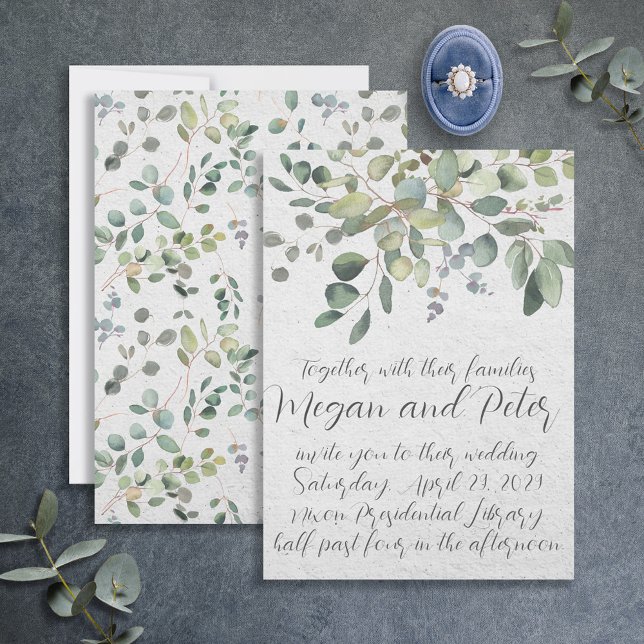 Eucalyptus Fine Art Calligraphy Style Wedding Invitation (Creator Uploaded)