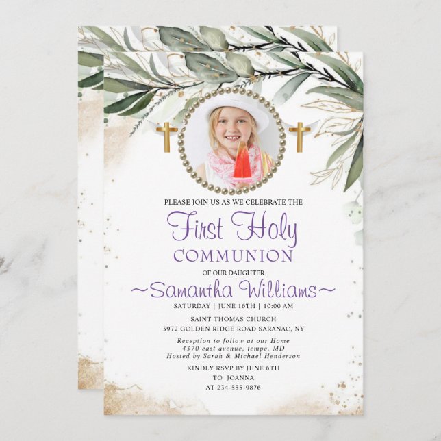 Eucalyptus First Communion  Invitation (Front/Back)