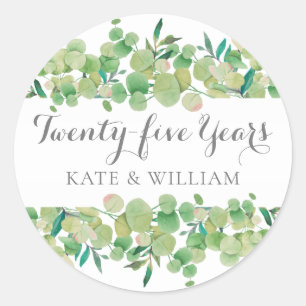 Eucalyptus Floral 25th Anniversary Classic Round Sticker