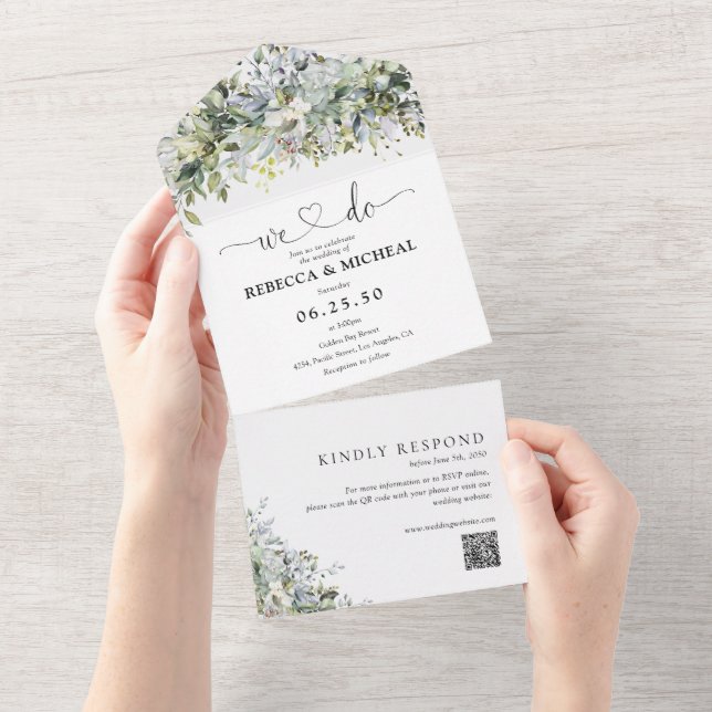 Eucalyptus Floral All in One Wedding Invite (Tearaway)