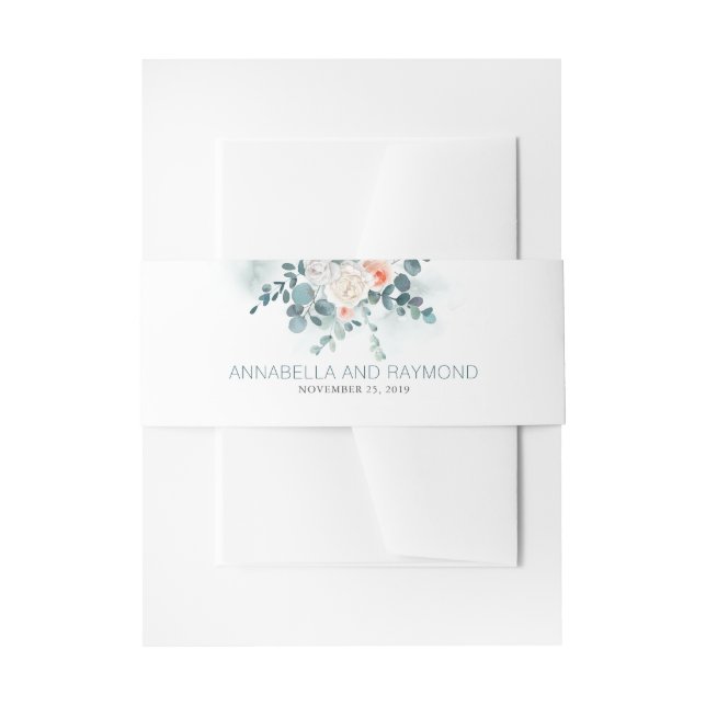 Eucalyptus Floral and Greenery Bouquet Wedding Invitation Belly Band (Front Example)