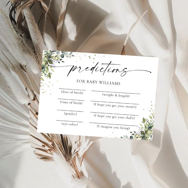 Eucalyptus Floral Baby Shower Predictions Card (Creator Uploaded)