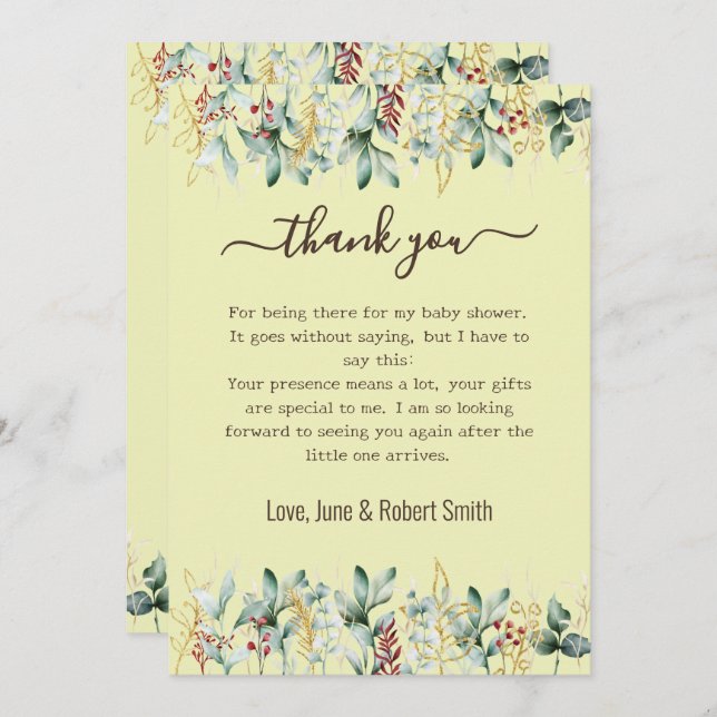 eucalyptus floral baby thank you card (Front/Back)