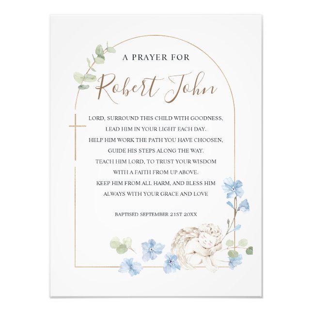 Eucalyptus Floral Blue Angel Baptism Prayer  Photo Print (Front)