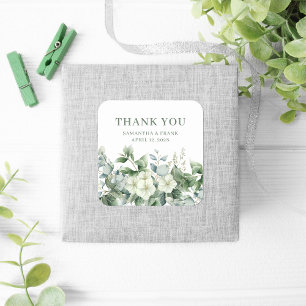 Eucalyptus Floral Border Wedding Thank You Square Sticker