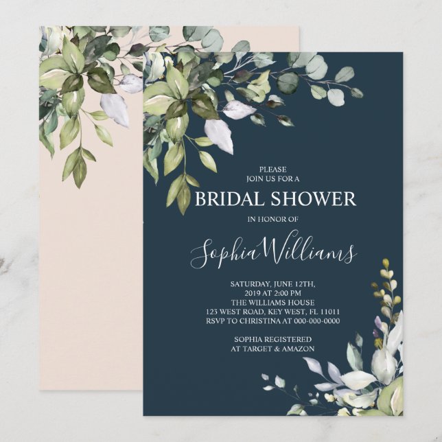 Eucalyptus Floral Bridal Shower Invitation (Front/Back)