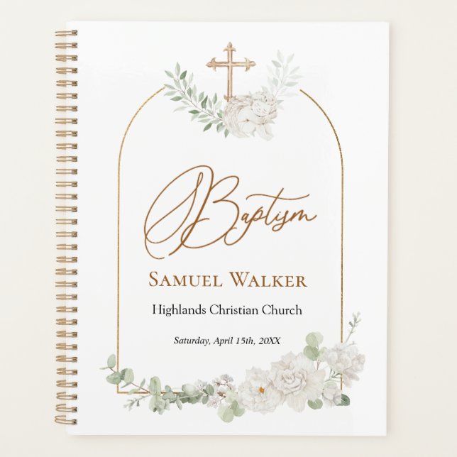 Eucalyptus Floral Cross Angel Baptism Planner (Front)