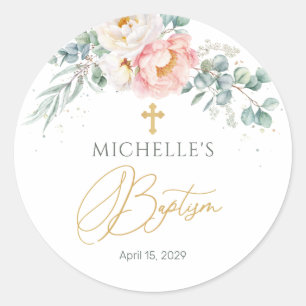 Eucalyptus Floral Cross Baptism Sticker