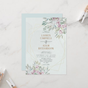 Eucalyptus floral Geo Lines Sage Green Wedding Invitation
