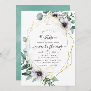 Eucalyptus Floral Geometric Baptism Invitation
