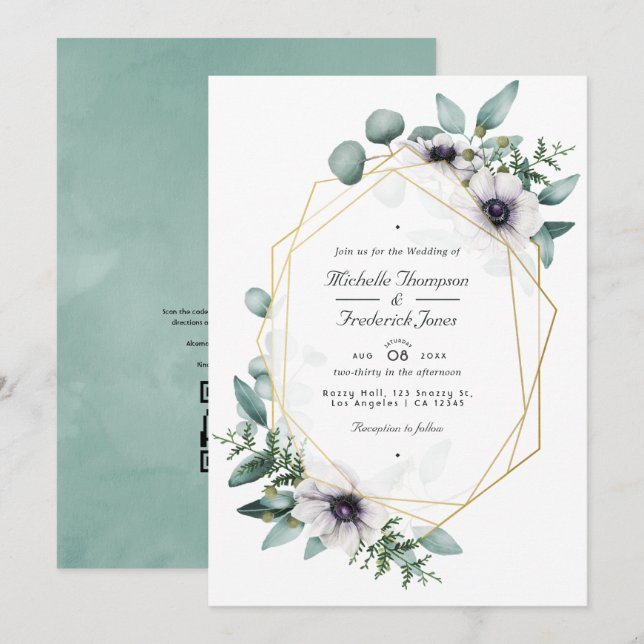 Eucalyptus Floral Geometric Wedding Photo Invitati Invitation (Front/Back)