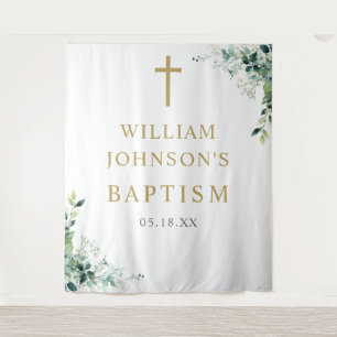 Eucalyptus Floral Greenery Baptism Photo Backdrop Tapestry