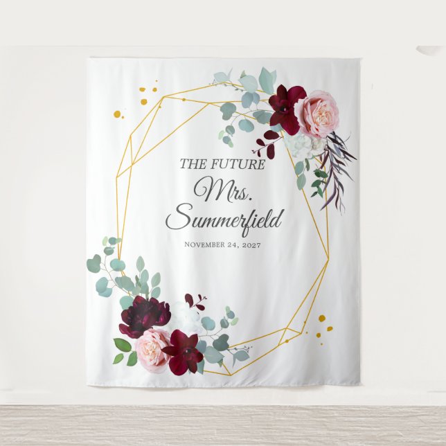 Eucalyptus Floral Greenery Bridal Shower Backdrop Tapestry (Front)