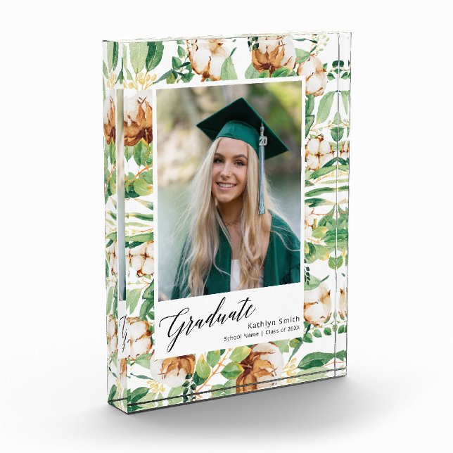Eucalyptus Floral Greenery Script Graduation Photo Block (Left)