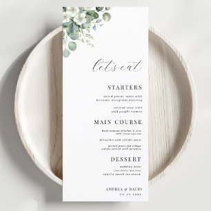 Eucalyptus Floral Leaves Let's Eat Script Wedding Menu