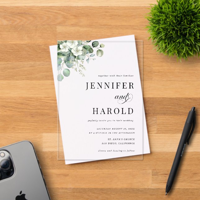Eucalyptus Floral Minimal Transparent Wedding Acrylic Invitations (Insitu (Invitation Card))