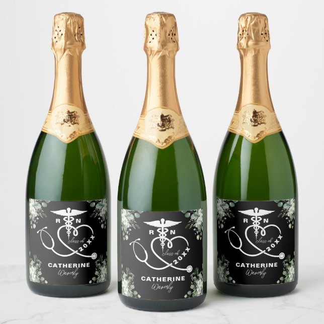 Eucalyptus Floral Nursing School Sparkling Wine Label (Bottles)