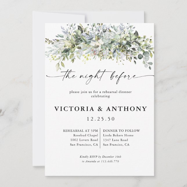 Eucalyptus Floral Rose The Night Before Invitation (Front)
