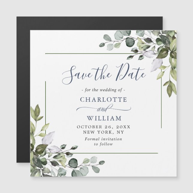 Eucalyptus  Floral  Save the Date Magnetic Card (Front/Back)