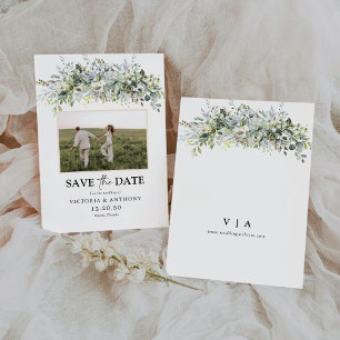Eucalyptus Floral Save The Date with Photo Card