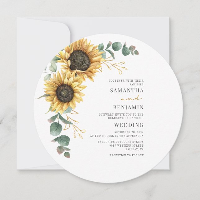 Eucalyptus Floral Sunflower Greenery Wedding Invitation (Front)