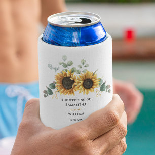 Eucalyptus Floral Sunflower Modern Wedding Can Cooler
