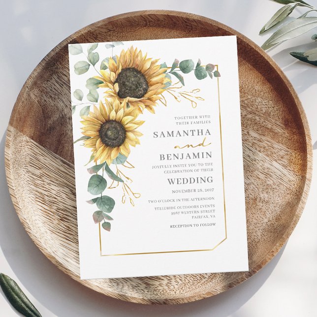 Eucalyptus Floral Sunflower Succulent Wedding Invitation (Modern Floral Sunflower Eucalyptus First Names Wedding Invitation)
