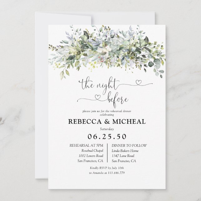 Eucalyptus Floral The Night Before Invitation (Front)