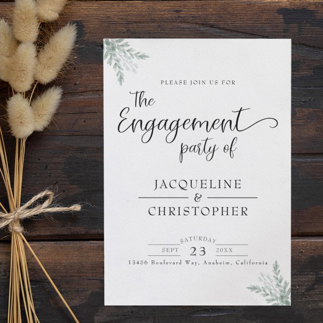 Eucalyptus Floral Watercolor Monogram Engagement Invitation (Creator Uploaded)
